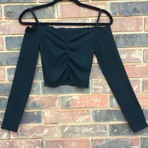 Cold shoulder spaghetti strap long sleeve stretchy top witchy darkfairy